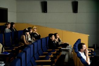 A group of students attending a screening