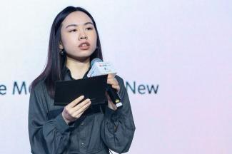 IMA Low Res alumna Qiao Feifan gives an opening talk as a guest speaker at the exhibition opening on November 1, 2024.