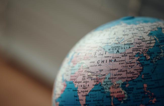 Earth globe zoomed on China