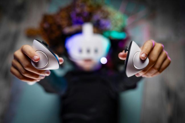 A woman on a VR device