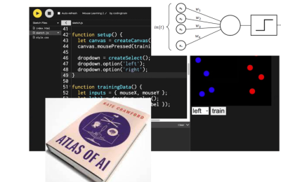 A book cover of Atlas of AI and code screen