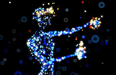 Man exploring metaverse expressed in light dots