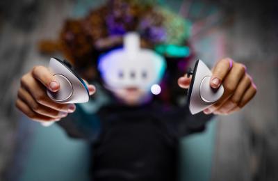 A woman on a VR device